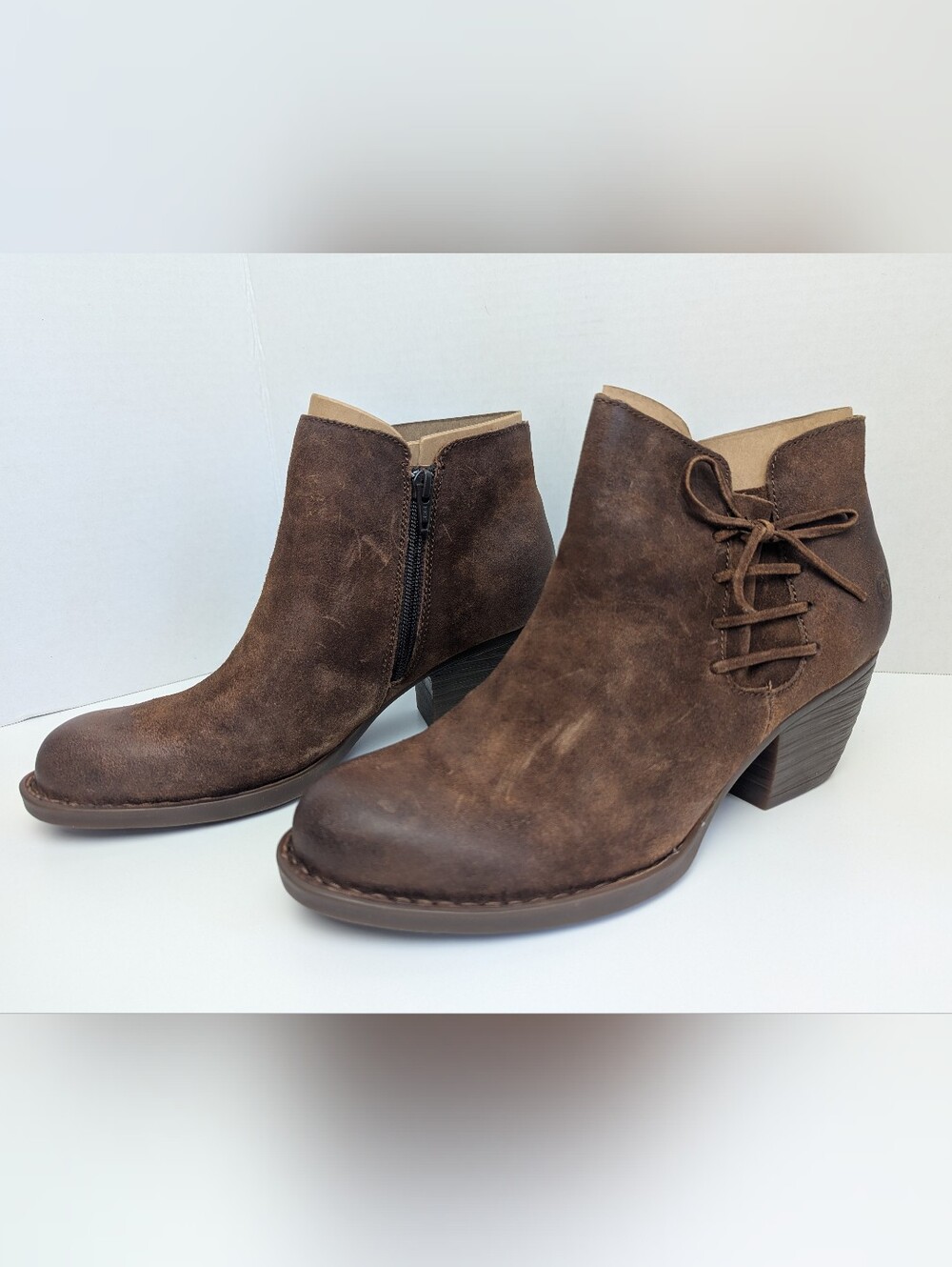 Born Farnes Distressed Brown Leather Corset Ankle Booties Boho Western 9.5
